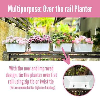 LaLaGreen Rail Planter (16 Inch, 3 Pack) Rectangular Metal Hanging Flower Railing Fence Balcony Gardening for Apartment Patio Planters Modern Garden Style Porch Decor Iron Outdoor Deck Decoration