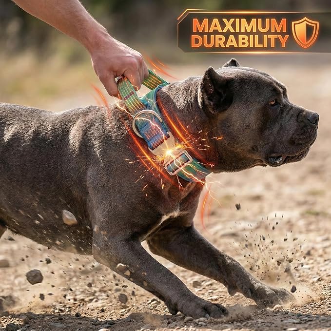 Haminway Ocean Wave Tactical Dog Collar and Leash Set – Heavy Duty Nylon, Metal Buckle, Padded Handle, Gradient Color Design – Durable for Large Dogs, Training & Outdoor Walking (L Size)