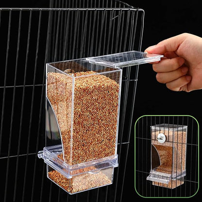 Yaomiao 4 Pcs No Mess Small Bird Feeders Automatic Parakeet Water Dispenser Clear Quail Feeder and Watered Cage Accessories for Small and Medium Parakeet Cockatiel Canary(Seed Feeder,Transparent)