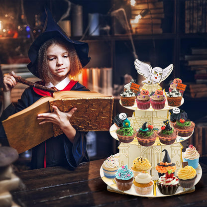 XEFINAL 3-Tier Magical Cupcake Stand - Wizard Birthday & Halloween Party Cake Stand - Gift for Magical Lovers (Birthday Styles)