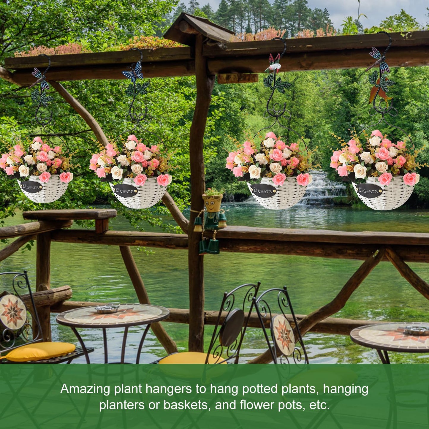 Kitwinney Large Decorative S Hooks, Set of 3 Plant Hangers, Beautiful and Vivid Plant Hook for Hanging Outdoor Indoor Garden Plants, Flower Baskets, Pots, Bird Feeders