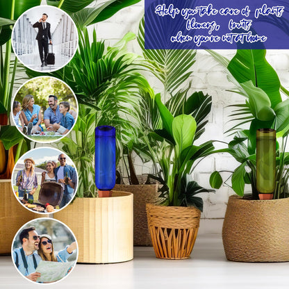 SiliFine 6 Sets Plant Watering Devices Include Terracotta Self Watering Spikes and 26 oz Plastic Bottles, Slow Release Vacation Insert Automatic Plant Waterer Device (Blue Green and Terracotta)