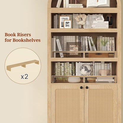81" Tall Arched Cabinets,Bookcase with storage,Mid-Century Modern 6-Tier Bookshelf with Door,2 Book Risers and Adjustable Shelves offering more storage space for Living Room,Kitchen,Home Office,Oak