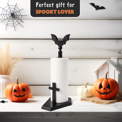 Kihomi Bat Paper Towel Holder with Suction Cups - Black Wooden Coffin Paper Roll Holder, Gothic Kitchen and Bathroom Accessory, Halloween Decor, Spooky Rustic Table and Witchy Gifts for Women (Bat)