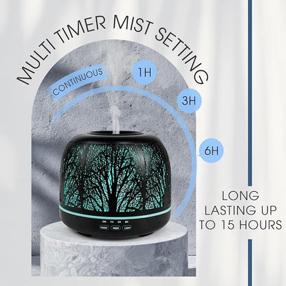 ARVIDSSON 500ml Essential Oil Diffuser, Metal Diffusers for Essential Oils, Aromatherapy Diffuser for Large Room, Color Mood Light & Mist Timer Setting, Gift for Women - Black Tree