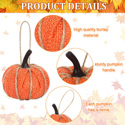 AnyDesign 16Pcs Fall Thanksgiving Pumpkin Hanging Ornament Green Flaxen Orange Brown Burlap Pumpkin Hanging Decors for Autumn Harvest Halloween Christmas Party Tree Mantel Wall Home Decoration