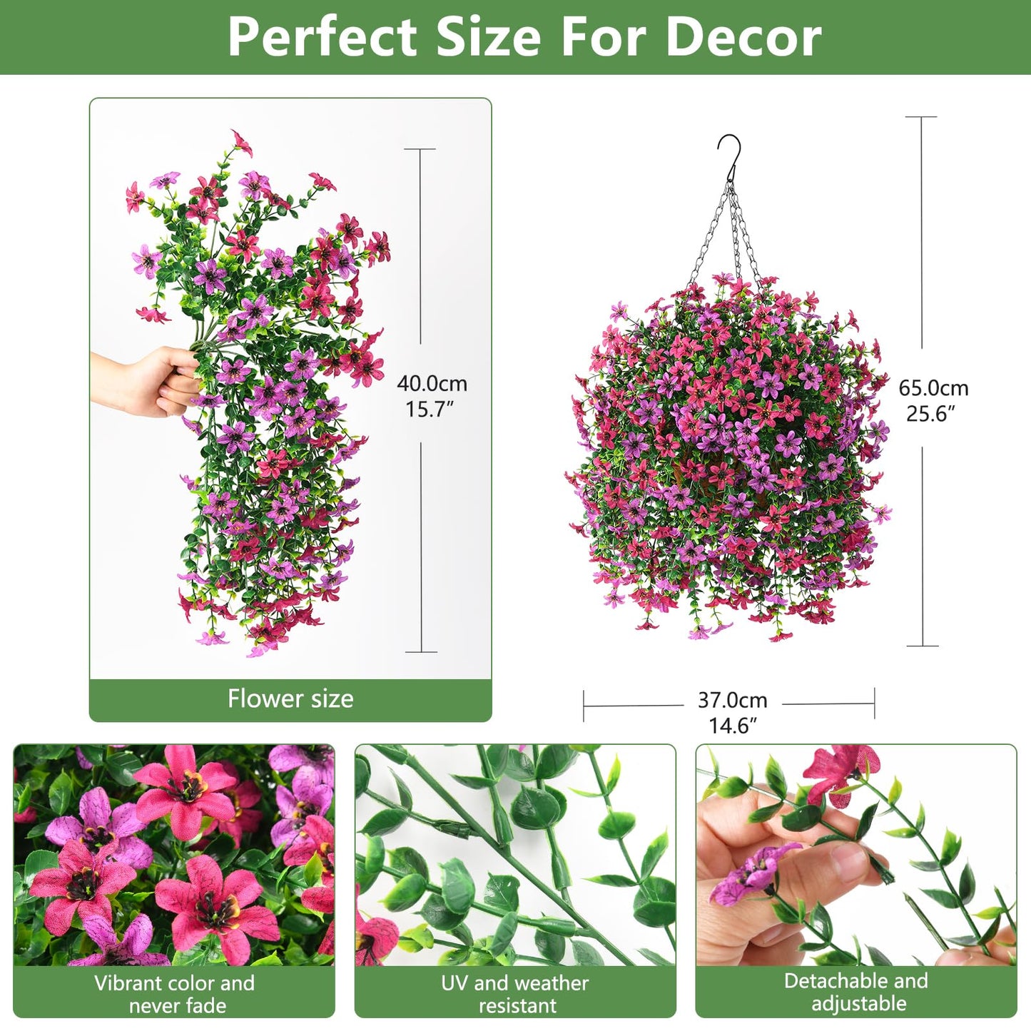 INQCMY Artificial Faux Hanging Flowers Plants Basket for Outdoor Outside Spring Summer Decoration,UV Resistant Fake Silk Daisy in Planter Resistant Look Real for Home Porch Balcony Patio Yard Decor