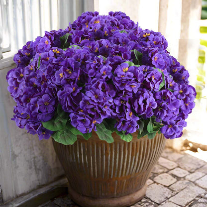 Hananona Artificial Geranium Flowers for Outdoors Geranium Silk Flowers Outdoor UV Resistant Garden Plants Faux Flowers for Home Kitchen Table Centerpieces Decor (6, Purple)