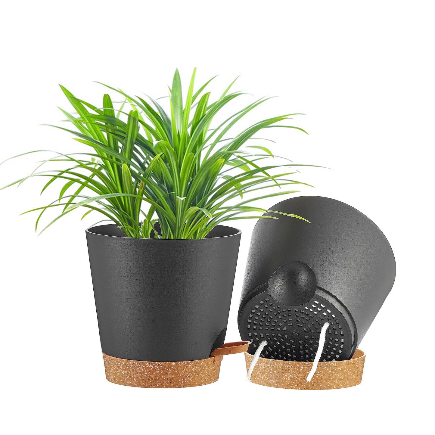 FaithLand 2 Tier Plant Stand and 2-Pack 9 Inch Self Watering Pots Bundle