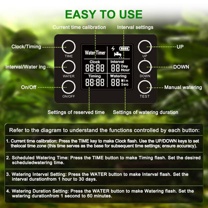 Display and Solar 2 in 1 Automatic Watering System for 15 Pots Plants, Anti-Siphoning Watering Drip Irrigation System Device Kit, Smart Timer & Manual for Indoor Garden Farm Greenhouse Balcony & Patio