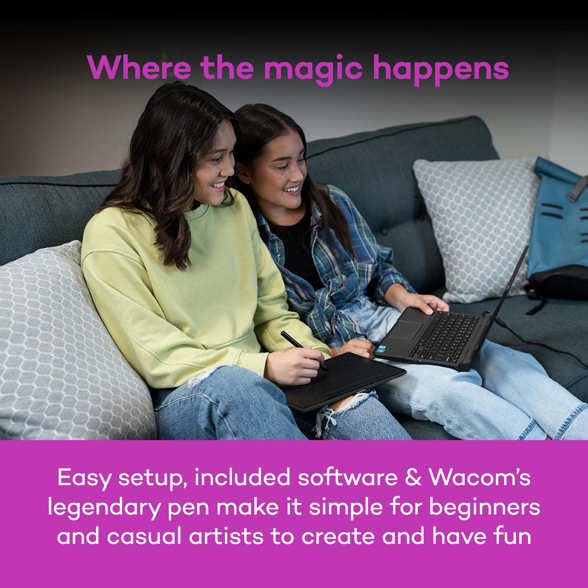 Wacom Intuos Medium Bluetooth Graphics Drawing Tablet, Portable for Teachers, Students and Creators, 4 Customizable ExpressKeys, Compatible with Chromebook Mac OS Android and Windows - Black