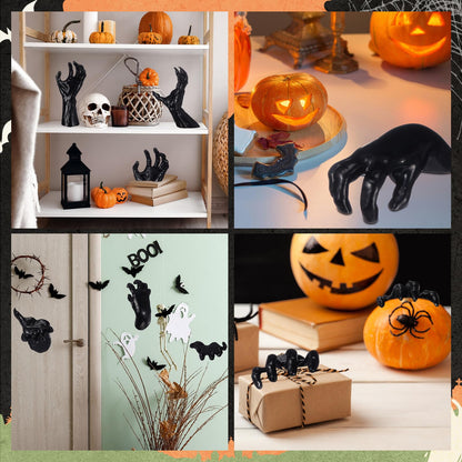 WinnerWhy 38 Pcs Halloween Wall Decor Set, Include Wall Mounted Creepy Reaching Hands Spiders Bats Stickers for Window Door Indoor Outdoor DIY Scary Decorations