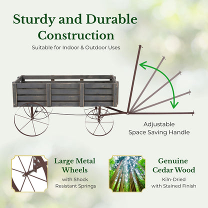 Shine Company Decorative Buckboard Wagon Garden Planter, Wooden Wagon Yard Décor for Outdoor Plants, Gray