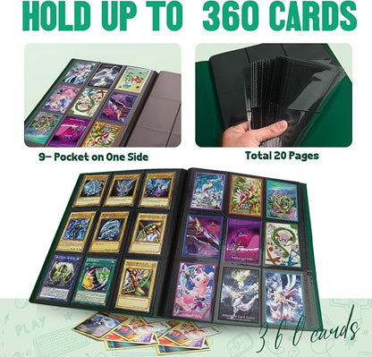 Card Binder 9-Pockets,Trading Card Binder,20 Pages, 360 Card Capacity Collection Binder, Card Folder for MTG, TCG, Game Cards & Sports Cards (Green)