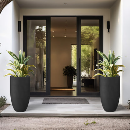 Kante 24 Inch Tall Round Concrete Planter, Large Indoor Outdoor Plant Pots with Drainage Hole and Rubber Plug, Modern Decorative Garden Pots for Home Patio Porch, Black