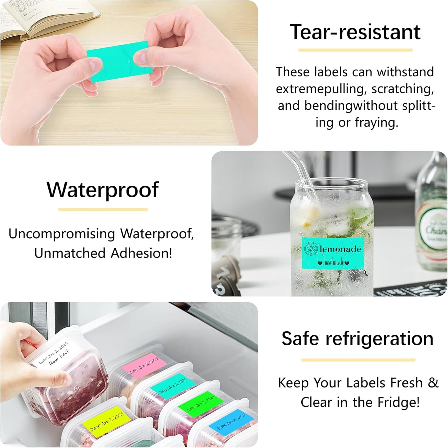 1X2 inch Label Stickers Roll for Thermal Printer 500PCS Colored Removable Freezer Labels Waterproof Blank Sticker Labels to Write on for Food Containers and Jars, Watercolor Green