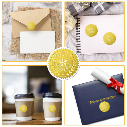 CRASPIRE 408Pcs Great Job Star Gold Foil Embossed Stickers 2" Official Self Adhesive Envelopes Seals Round Labels for Wedding Invitation Corporation Graduation Certificates Diplomas Gift Award