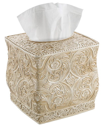 Creative Scents Victoria Tissue Box Cover Square – Beige Tissue Holder for Bathroom - Decorative Tissue Box Holder with Durable Bottom Slider - Boho Bathroom Decor