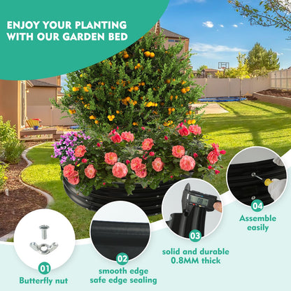 YSEJOMP 4FT Diameter Galvanized Garden Raised Bed/Plant Box/Fire Pit Ring - 0.8mm Thick,12 Inch Tall,Perfect for Planting a Variety of Flowers,Herbs,Vegetables (Black, 48 Dia X 11.5 inches)