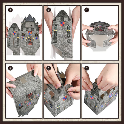 TaoBary 16Pieces 8 x 5 x 3 Inches Medieval Castle Box Cardboard Castle Halloween Knight Theme Party Supplies DIY Box for Mardi Gras Medieval Party Birthday Centerpiece