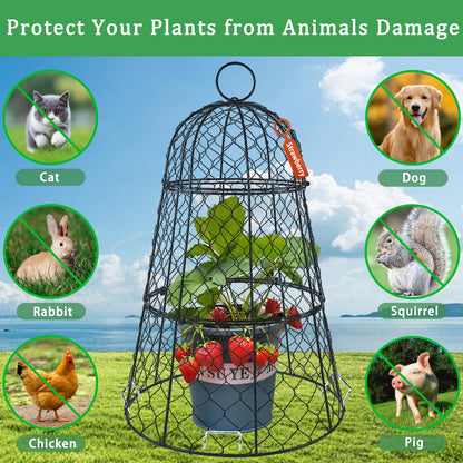 6 PCS 17.7"H X 11.42"D Garden Cloches,Chicken Wire Plant Covers Protectors Modular Design for Customizable Protection,Rust-Proof Heavy Duty Metal Plant Cage for Seedlings Flowers Protect from Animals