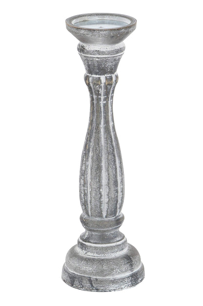 Deco 79 Wooden Decorative Candle Holder Distressed Turned Candle Stand, Set of 3 Candlestick Holder 15", 13", 11"H, Gray
