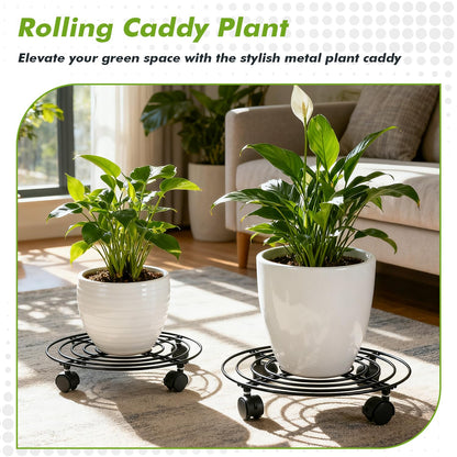 Planterhoma 3 Packs Large Metal Plant Caddy 13 Inches Plant Dolly with Wheels Heavy-duty Iron Rolling Plant Stand with Casters for Indoor Outdoor Flower Pot Mover Rollers Black Wheeled Plant Colaster
