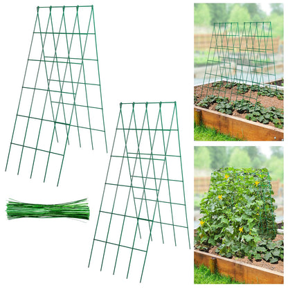 2Sets Stable Cucumber Trellis - 39.3" L x15.7'' W Foldable Garden Trellis for Raised Bed, A-Frame Metal Plant Support Trellis with Ties for Bean Raspberry Squash Climbing Plants Outdoor