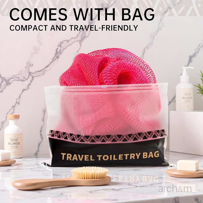 ARCH&M African Net Sponge Authentic with Knots, 2 Pack 53" Long | Exfoliating Back Scrubber, Quick-Dry Shower Mesh Loofah, Daily Use For Body & Face, Gentle for All Skin Types