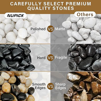 12lb Black River Rocks for Plants Indoor, 1-2Inch Pebbles for Vases Fillers, Decorative Gravel for Fish Tank, Natural Polished Stones for Succulent, Bonsai, Landscaping, Bird Baths