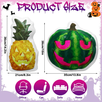 Cinnvoice 2 Pcs Summer Halloween Watermelon Pineapple Jack-o-Lantern Throw Pillows 15.7 Inch Halloween Spooky Summer Decoration for Home, Sofa, Bed, Car, Couch Holiday Decor