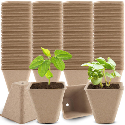Plukeen 200 Pcs 3.15 Inches Square Seed Starting Pots Biodegradable Drainage Holes Nursery Pot Small Seed Starter Tray Bulk Garden Germination Container for Herb Seed Starter (Color Style 1)