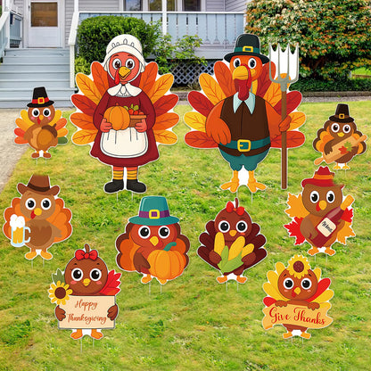 10PCS 20x12Inch Thanksgiving Yard Signs with Stakes Outdoor Turkey Decorations Waterproof Thanksgiving Lawn Decor for Garden Porch Farmhouse Party