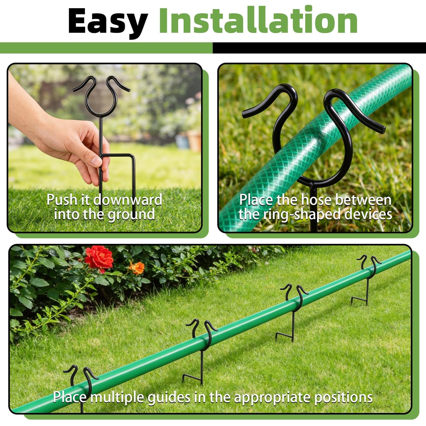 U0U 5 Pack Garden Hose Guide Spike,14Inch Metal Hose Guides for Garden,Heavy Duty Hose Guide Stakes for Keeps Garden Hose Out of Flower Beds and Plant Protection (5, Black)