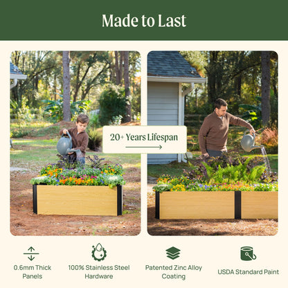 Vego garden Woodgrain Series Raised Garden Bed, 16'' Tall 2' x 8' Wooden-Look Metal Planter Box Outdoor for Gardening Vegetables, Flowers, Herbs