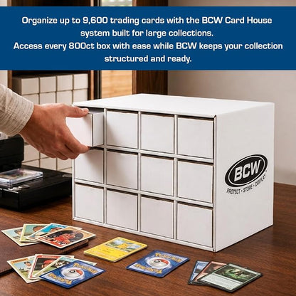 BCW Card House Storage Unit with 12 x 800ct Boxes | Holds Up to 9600 Cards | Organizer for Sports Cards, Pokémon, Magic: The Gathering & More
