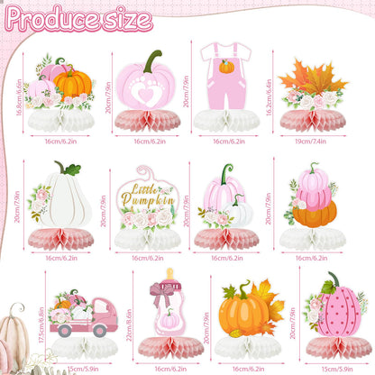 12 PCS Little Pumpkin Baby Shower Decorations 3D Honeycomb Centerpiece Fall Party Table Decor for Girls Pink Table Toppers Honeycomb Gifts for Birthday Party Supplies