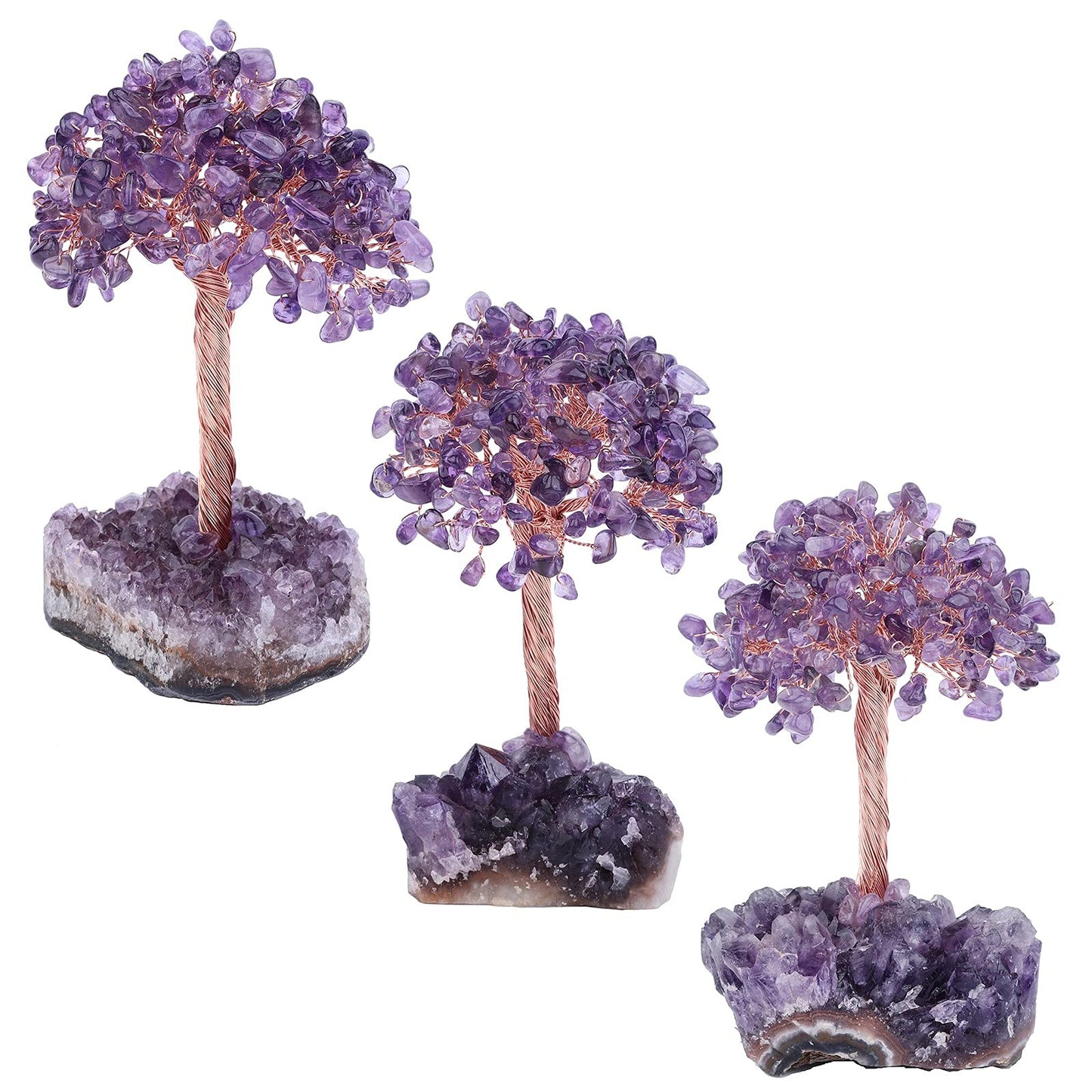 Cheungshing Healing Crystals Money Tree with Natural Amethyst Base, Crystal Stone Feng Shui Bonsai Figurines Tree of Life Decoration for Home Table Office, Amethyst