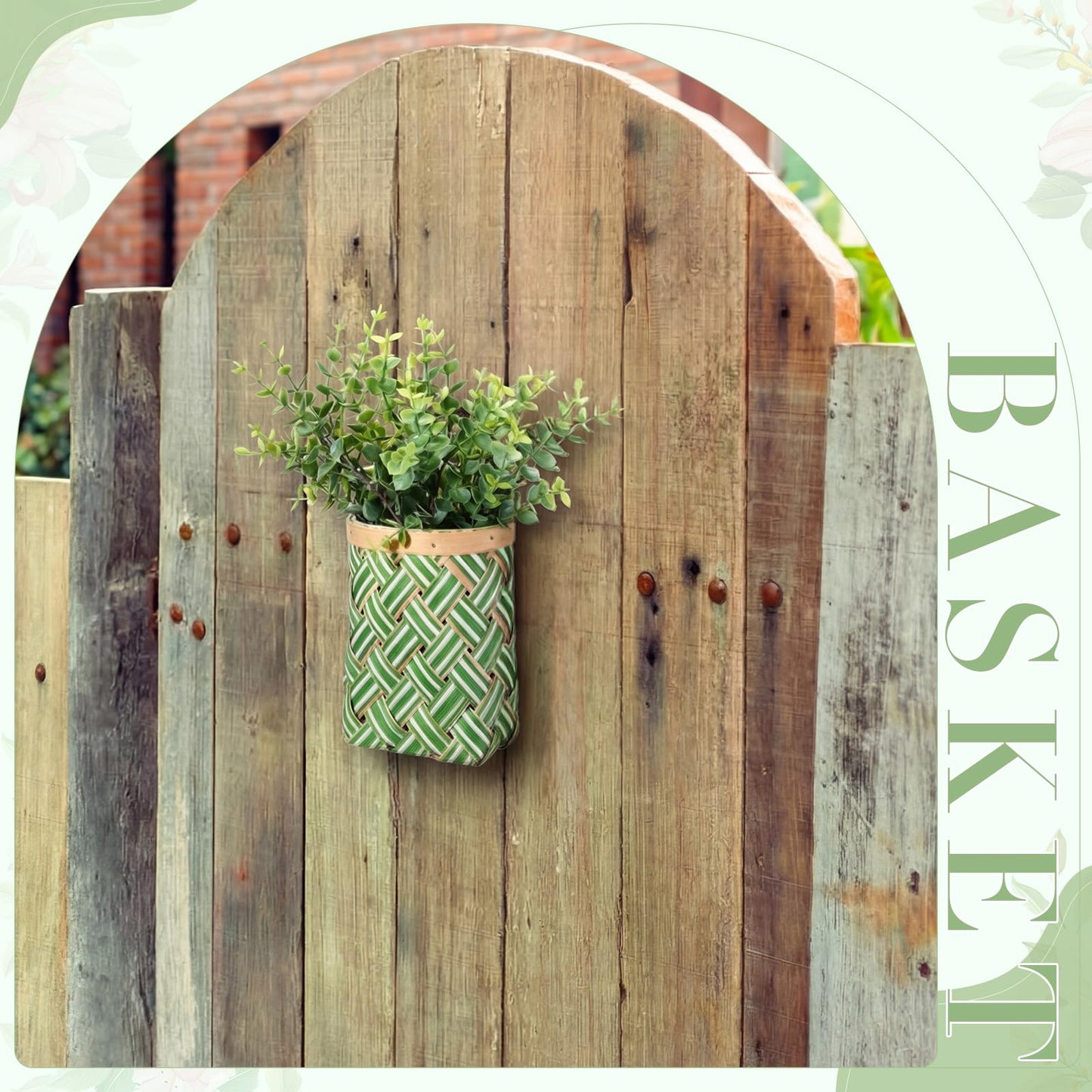 Yinkin 3 Pack 6 Inch Small Wall Hanging Basket Woven Wood Storage Basket Hanging Rope Organizer Flower Plants Vegetable Wall Decoration for Porch Living Room Bedroom Home (Sage Green)