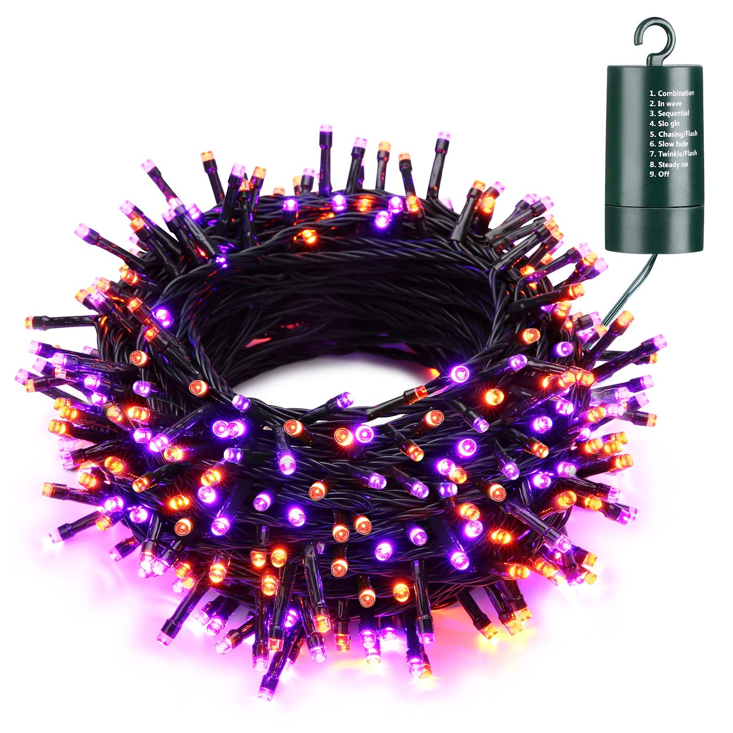 Joomer Orange Purple Halloween Lights, 66ft 200 LED Battery Operated String Lights Waterproof with 8 Modes & Timer Function for Halloween Outdoor Indoor Decorations