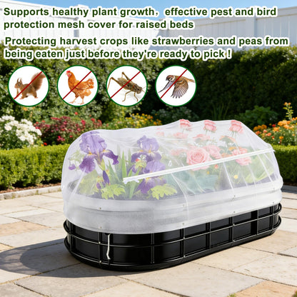 2 Pack Garden Netting for Raised Beds, Fine Mesh Bird Netting Barrier Screen with Zipper Drawstring Garden Bed Plant Cover for Protect Vegetable Fruits Crop from Animals Pest Insect, 4.3×2.3×2Ft