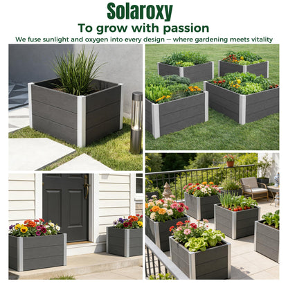 solaroxy Modern Metal Planter Box 27" L x 27" W x 17" H, Large Square Planter Box with Drainage Bottom, Morden Design Outdoor & Indoor Flower Planter for Balcony, Patio, Yard