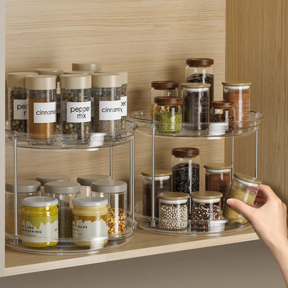 LAMU 2 Pack 2 Tier Lazy Susan Turntable Organizer 9.25'' Rotating Spice Rack Organization for Cabinet, Kitchen, Pantry, Countertop, Bathroom, Vanity, Medicine Cabinet Organizer, Clear