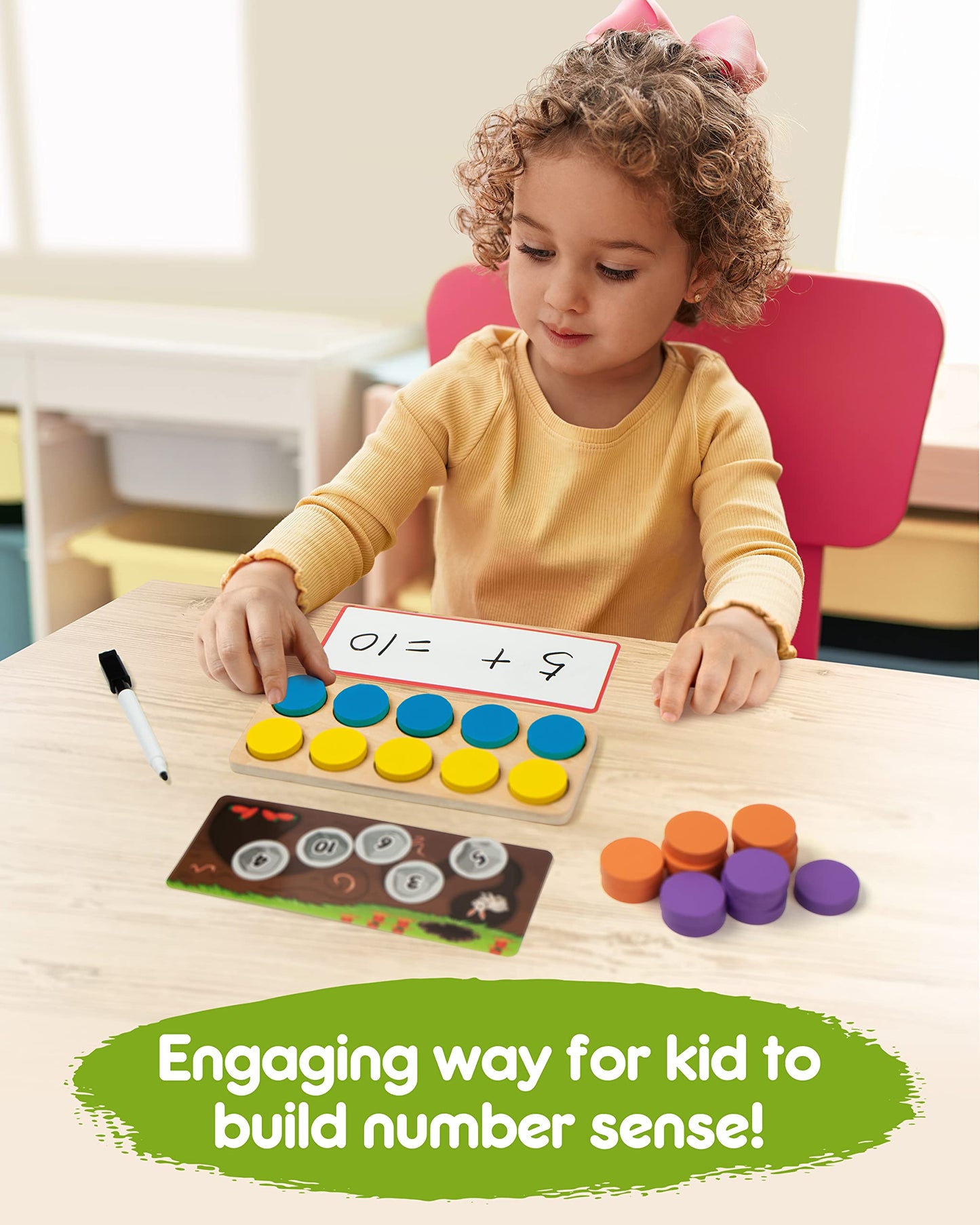 SYNARRY Wooden Ten-Frame Set Math Manipulatives for Kindergarten Elementary 1st 2nd Grade Homeschooling, Addition and Subtraction Montessori Math Games for Chirldren, Counters Toys for Kids Ages 3-8