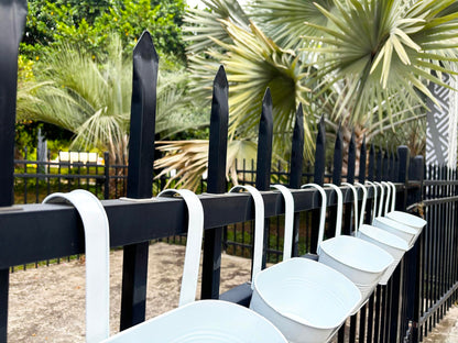 Joyfernal 12" Balcony Railing Planters, Outdoor Hanging Planter for Fence, Stylish Metal Porch Deck Flower Pot for Herbs & Succulents (White, Pack of 2)
