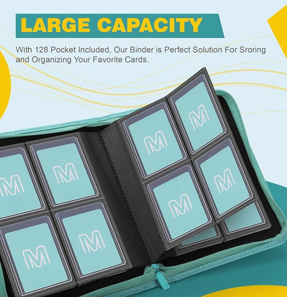 Toploader Binder,4-Pocket Side Load Trading Card Album, Holds 128 Cards with Double-Sided Pockets for MTG, Sports Cards, Top Loader Storage
