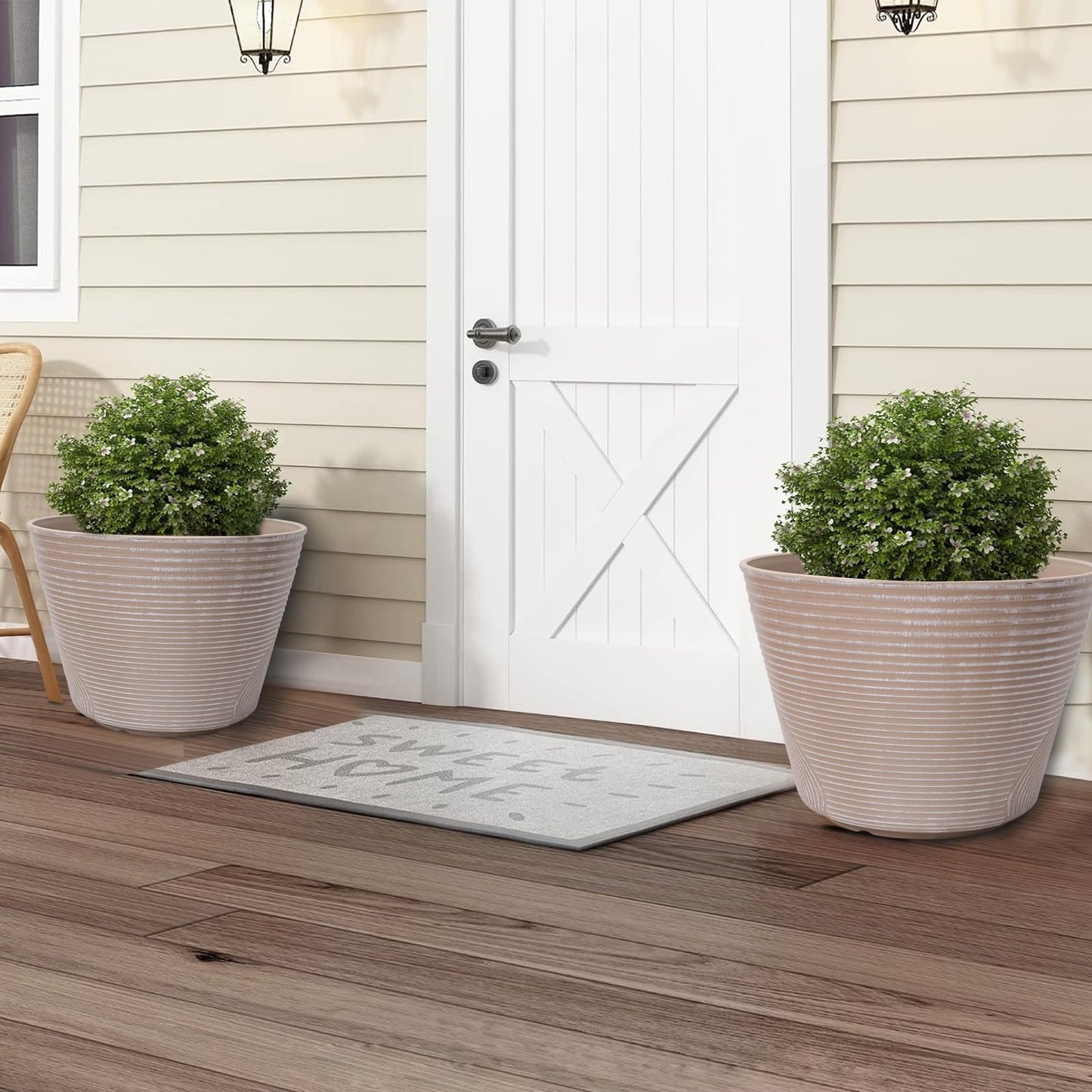 WEICHENGXING 15 inch Plant Pots, 3 Pack Large Round Planters for Outdoor Plants, Porch, Patio, Backyard, Plastic Flower Pots, Classic Garden Pot Container for House, Grey