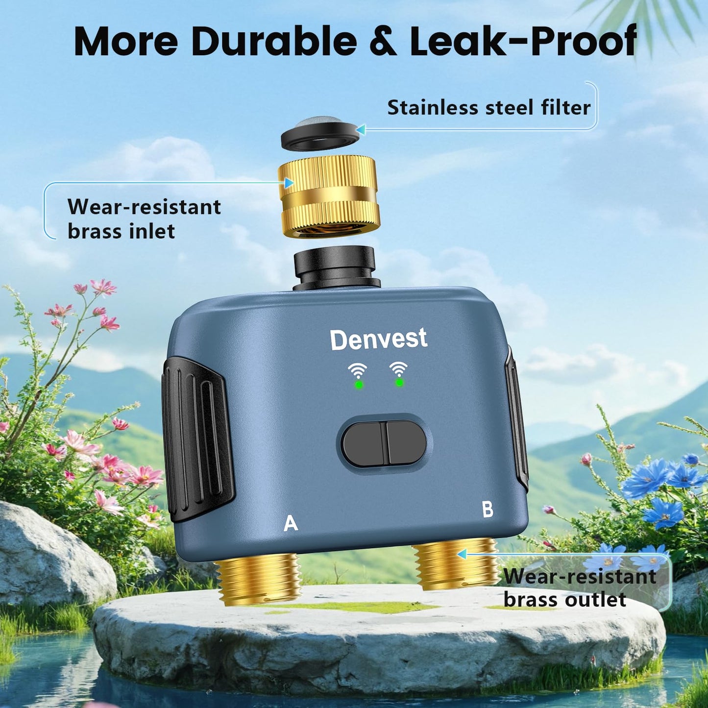WiFi Water Timer for Garden Hose with Brass Inlet,Smart Hose Timer with WiFi Hub, APP & Voice Control,Up to 20 Watering Plans, 2-Zone Sprinkler Drip Irrigation System Controller for Yard Lawn Watering