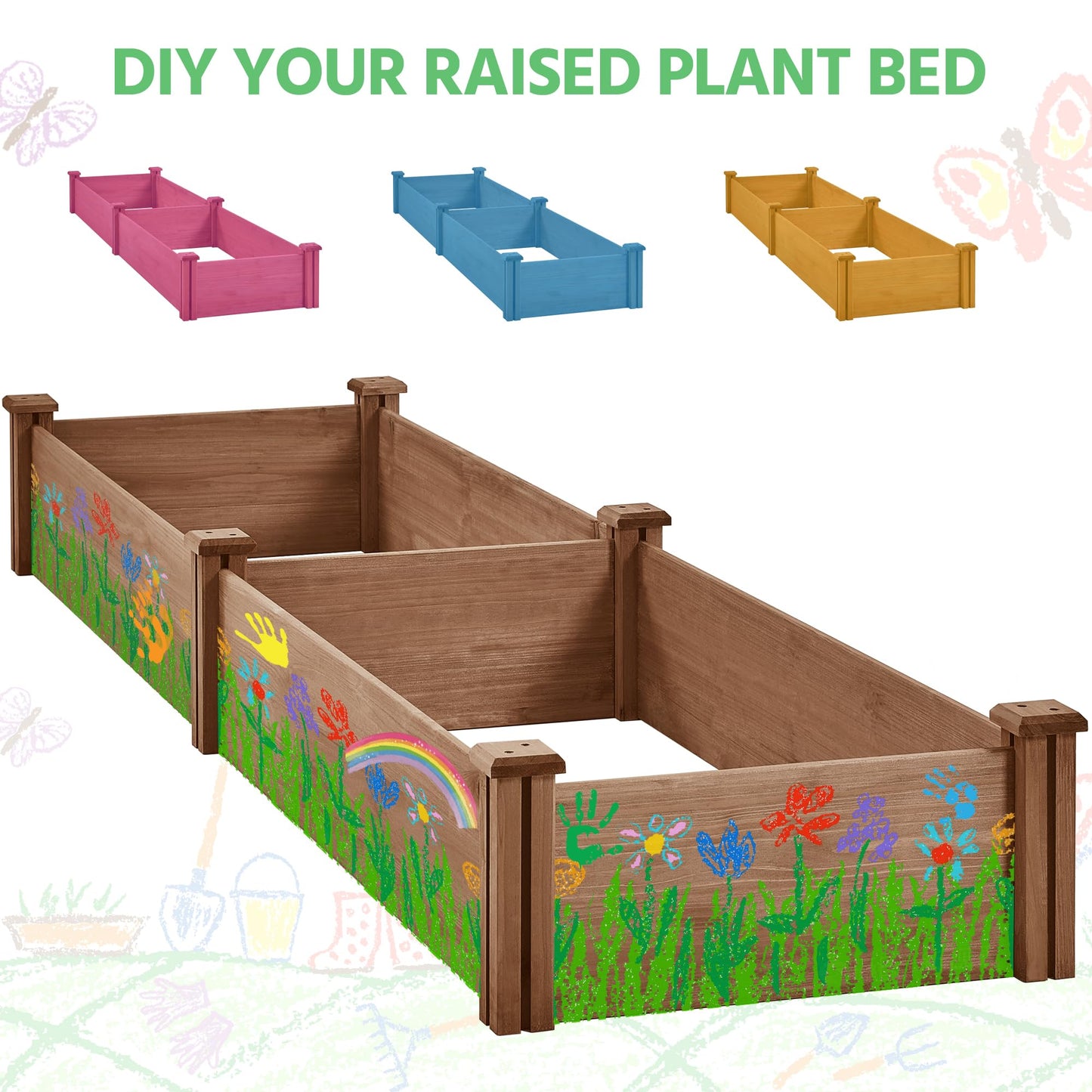 Yaheetech 8x2ft Wooden Horticulture Raised Garden Bed Divisible Elevated Planting Planter Box for Flowers/Vegetables in Backyard/Patio Outdoor, Dark Brown, 95 x 25 x 11in