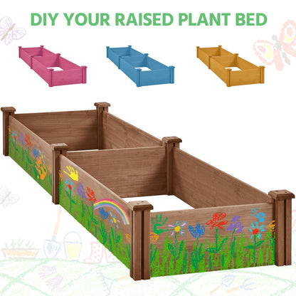 Yaheetech 8x2ft Wooden Horticulture Raised Garden Bed Divisible Elevated Planting Planter Box for Flowers/Vegetables in Backyard/Patio Outdoor, Dark Brown, 95 x 25 x 11in